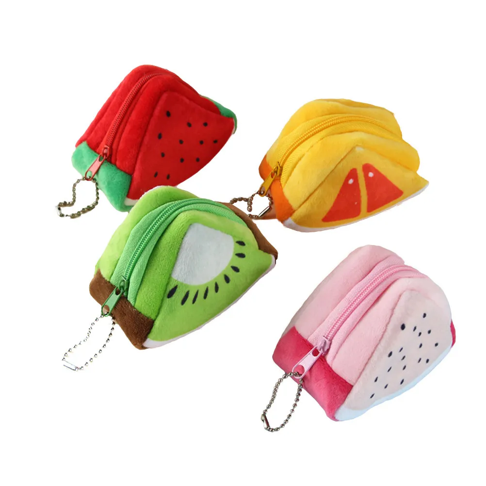 

4Pcs Unique Fruit Design Mini Coin Purse Women Tiny Zippered Wallets for Coins Bills Credit Cards Headset Lipstick Keys