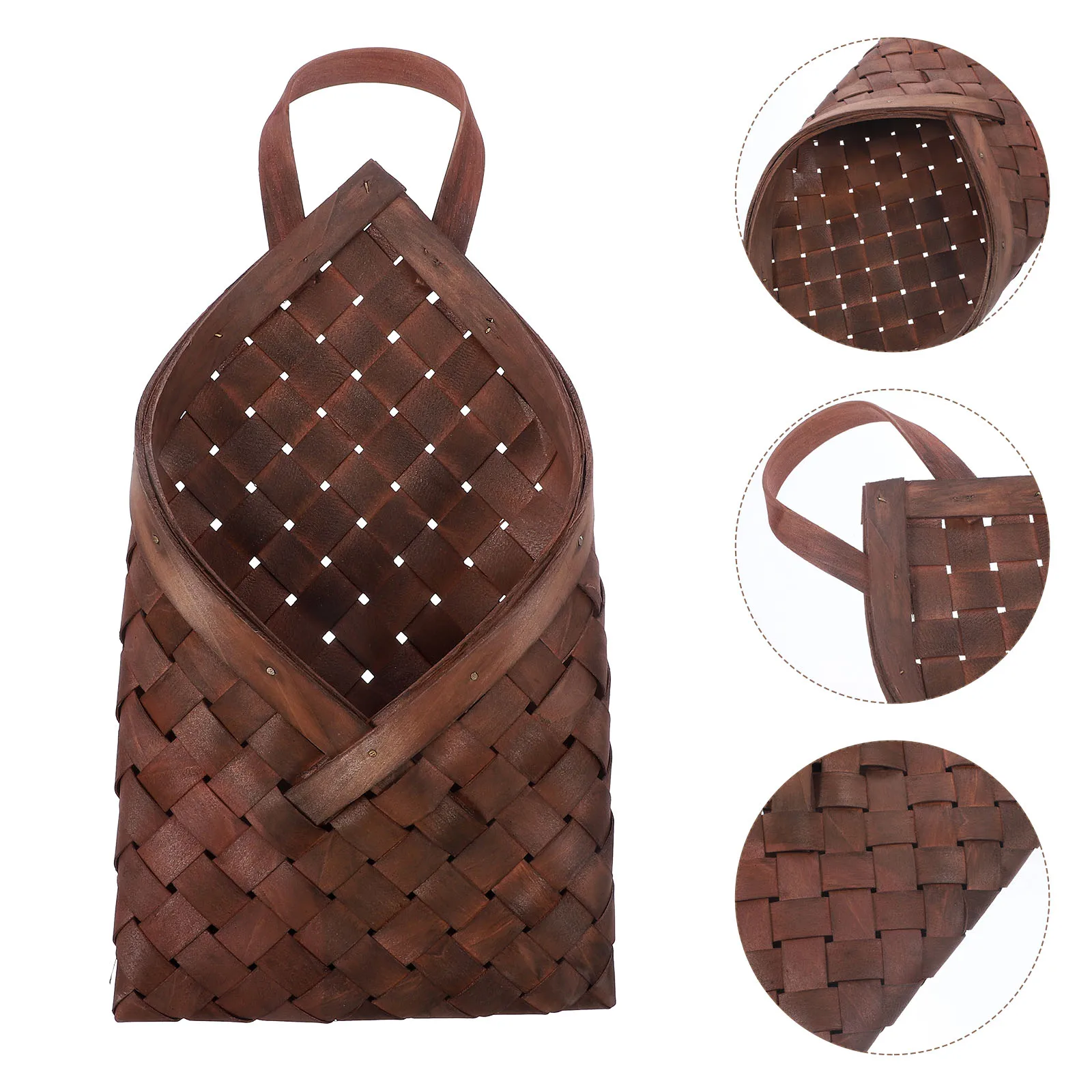 

Sturdy Wood Woven Basket Wall Organizer Flower Planter For Kitchen Home Garden Hanging Flower Storage Container Woven