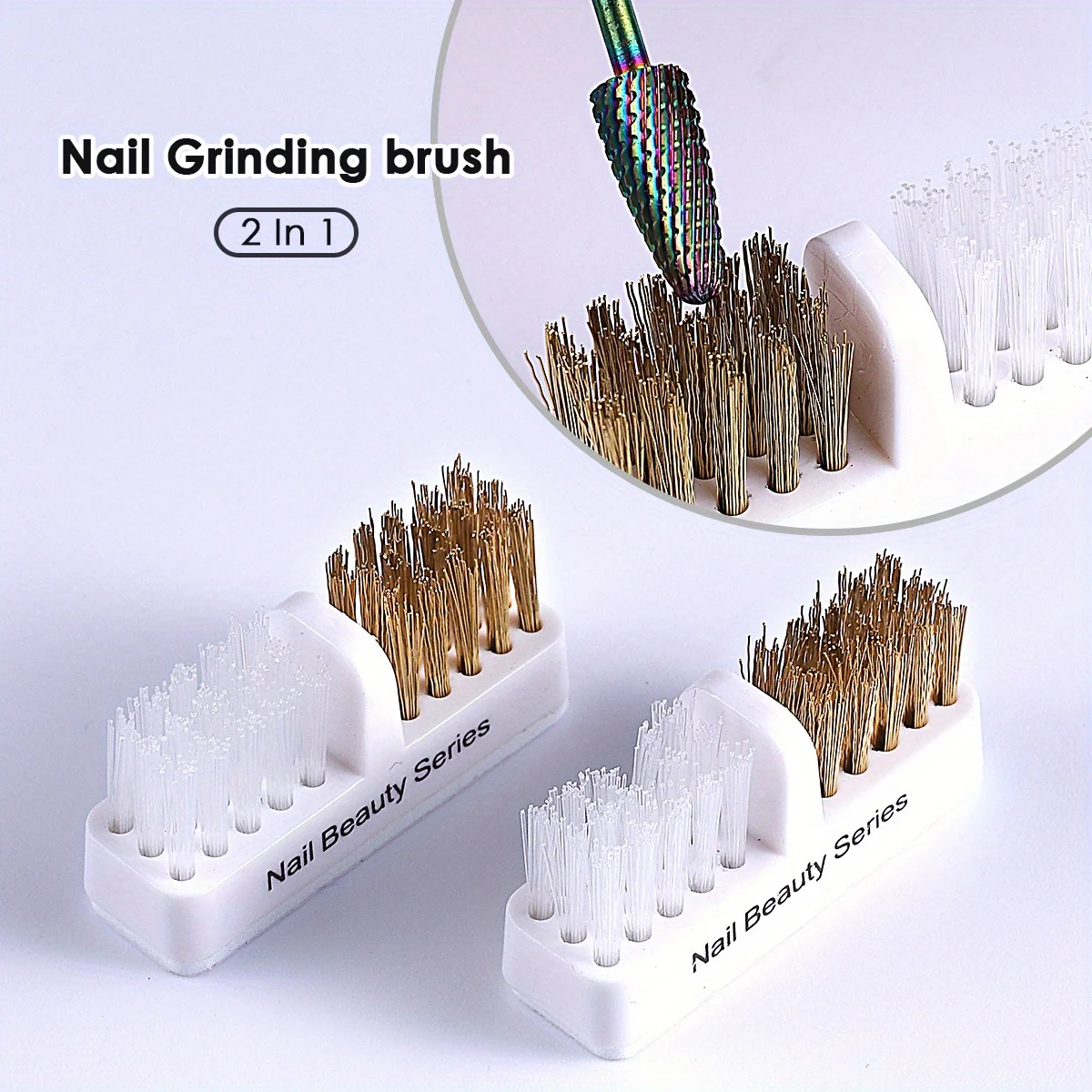 1/2pcs Nail Manicure Drills Bits Cleaning Tools 2 IN 1 Copper Wire Soft Bristles Electric Dust Removal Brush Polishing Manicure