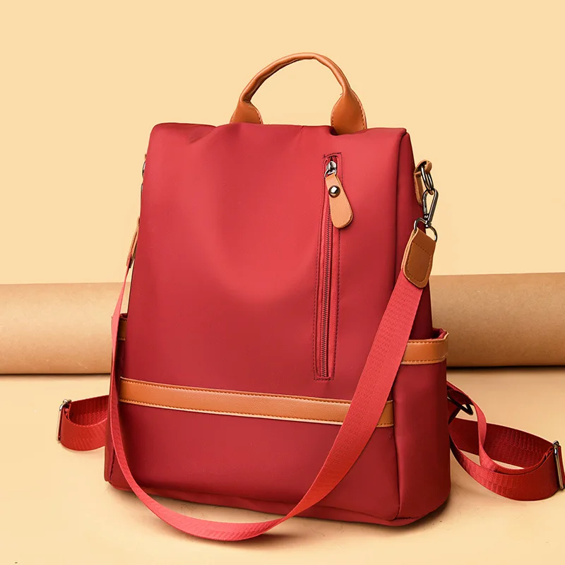 PU leather color-blocking spliced women's backpack, large-capacity travel computer backpack, hand-held shoulder bag
