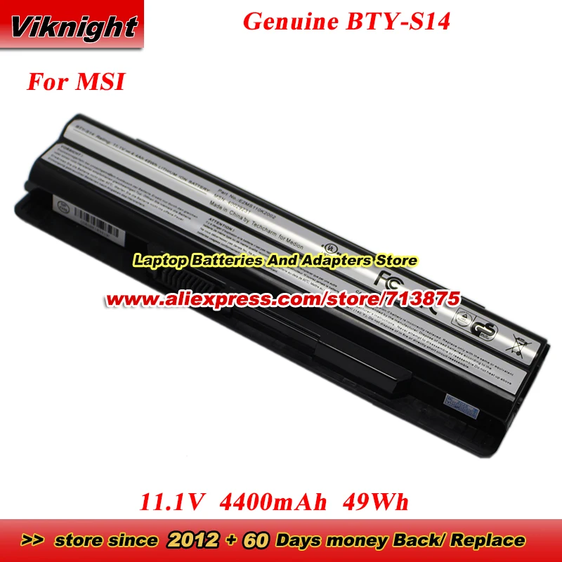 

Genuine BTY-S14 Battery 11.1V 4400mAh 49Wh for MSI FX400 FX700 CR41 CR650 CX61 CX70 GE60 GE70 GP60 GP70 MS-16GB Akoya Mini E1311