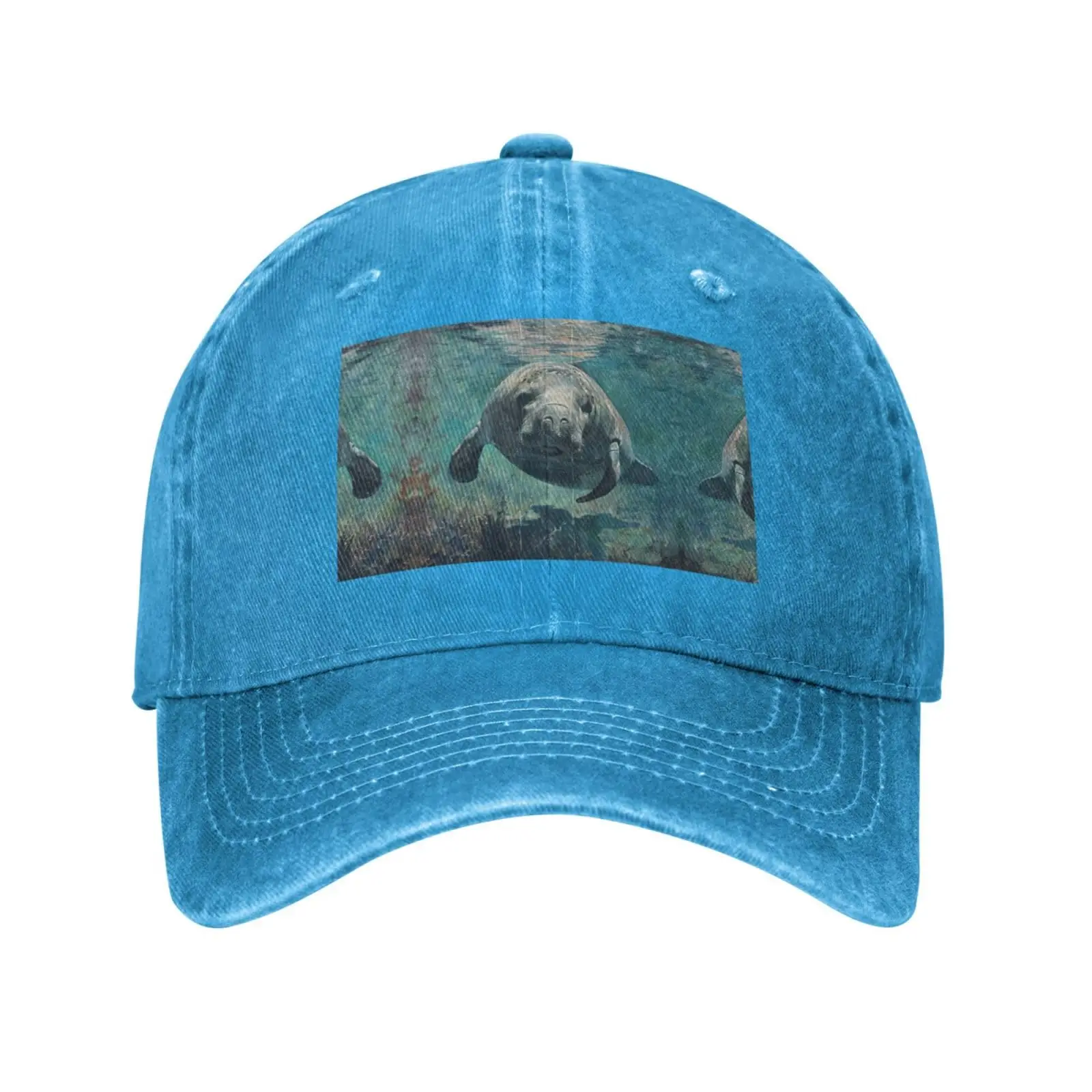 Crazy Save Manatee Baseball Cap Adjustable with Ponytail Hole Washed Dad Hat for Men Women