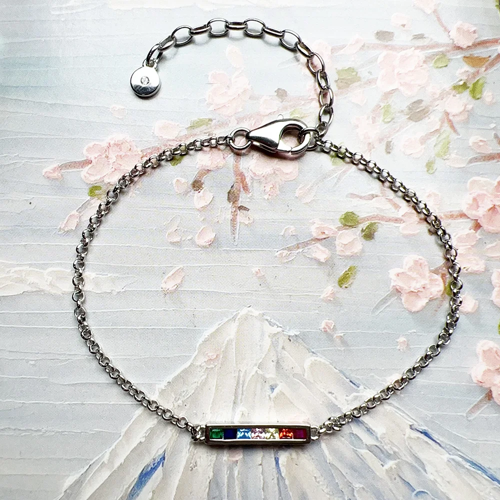 Colourful Stones Delicate Bracelet Link Chain 925 Sterling Silver Bohemia Jewelry Europe Women Gift