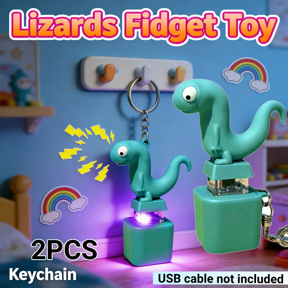 

2 шт., милые ящерицы, игрушка для снятия стресса, светодиодные фонари, брелок-кликер, портативный СДВГ, подарок с аутизмом, зарядка через USB, игрушка для снятия тревоги
