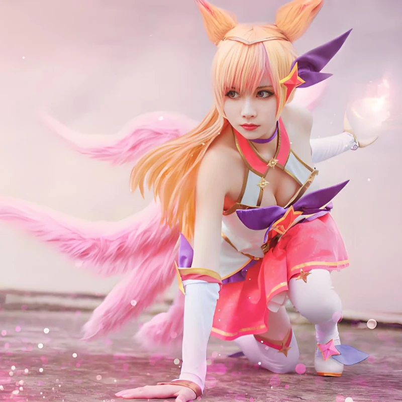 LOL Spirit Blossom Ahri Cosplay Tails Women Sexy Fox Nine Tailed Upgraded Transform-model Plush Tail 85CM Accessories Prop