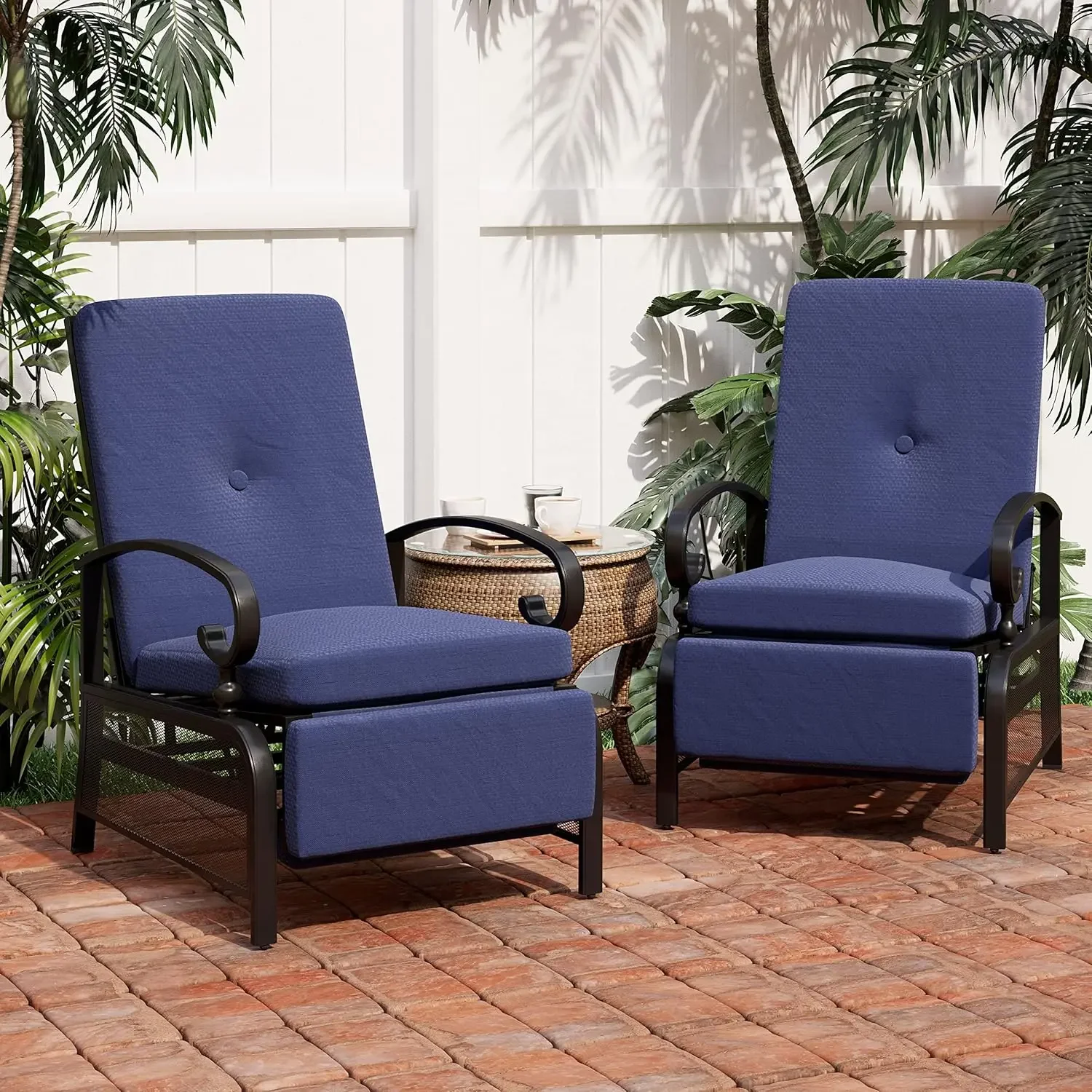 

Outdoor Recliner Chairs Set of 2, Oversized Patio Recliners Metal Chaise Lounge Outdoor Chairs Zero Gravity