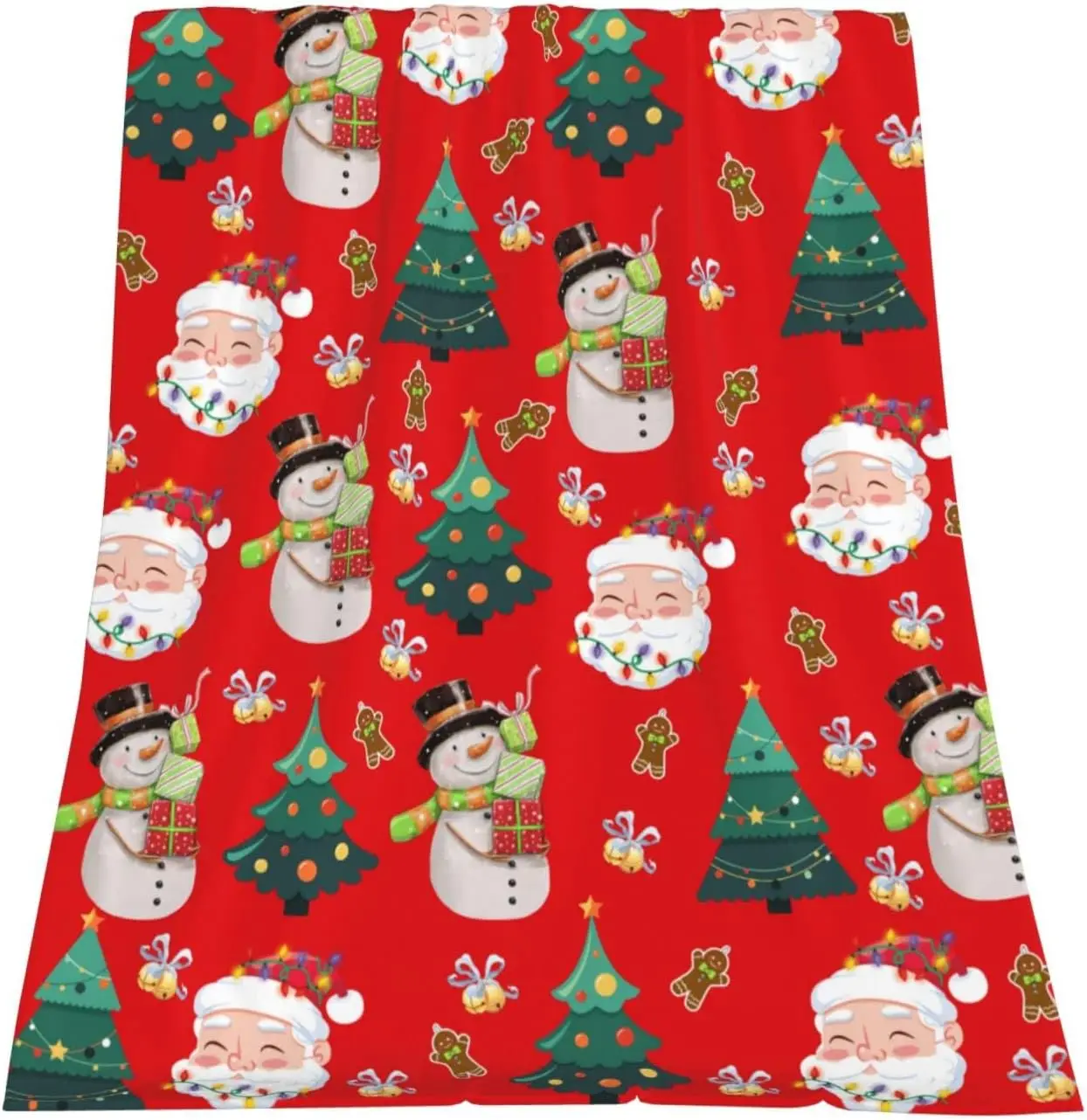 

Cartoon Christmas Blanket Cute Santa and Snowman Tree Print Funny Fannel Blanket Soft Plush Warm Throw Blanket Anti-Pilling