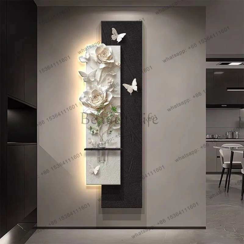 Cream feng shui ponic green implant door entrance decoration painting light luxury high-end sense hanging painting with light