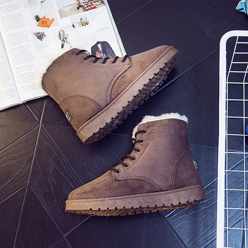 

Men's Winter Snow Boots Comfortable and Warm Velvet-Lined Cotton Boots Round-Toe Flat Snow Boots Lace-Up Short Boots