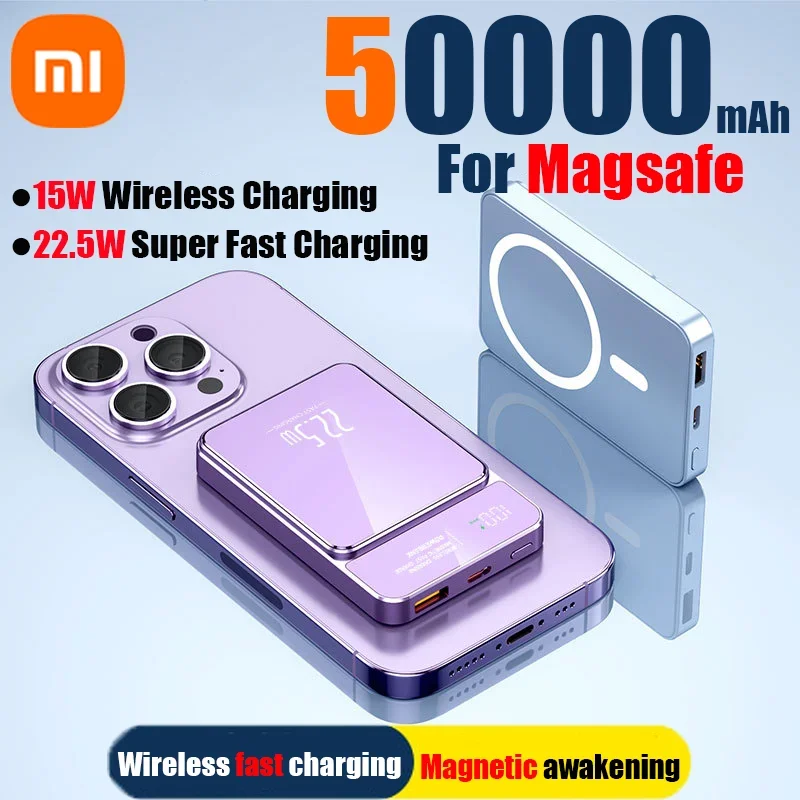 Xiaomi 50000mAh Power Bank Magnetyczna bezprzewodowa ładowarka Qi Magsafe 22,5W Super szybkie ładowanie Powerbank dla iPhone Samsung Huawei