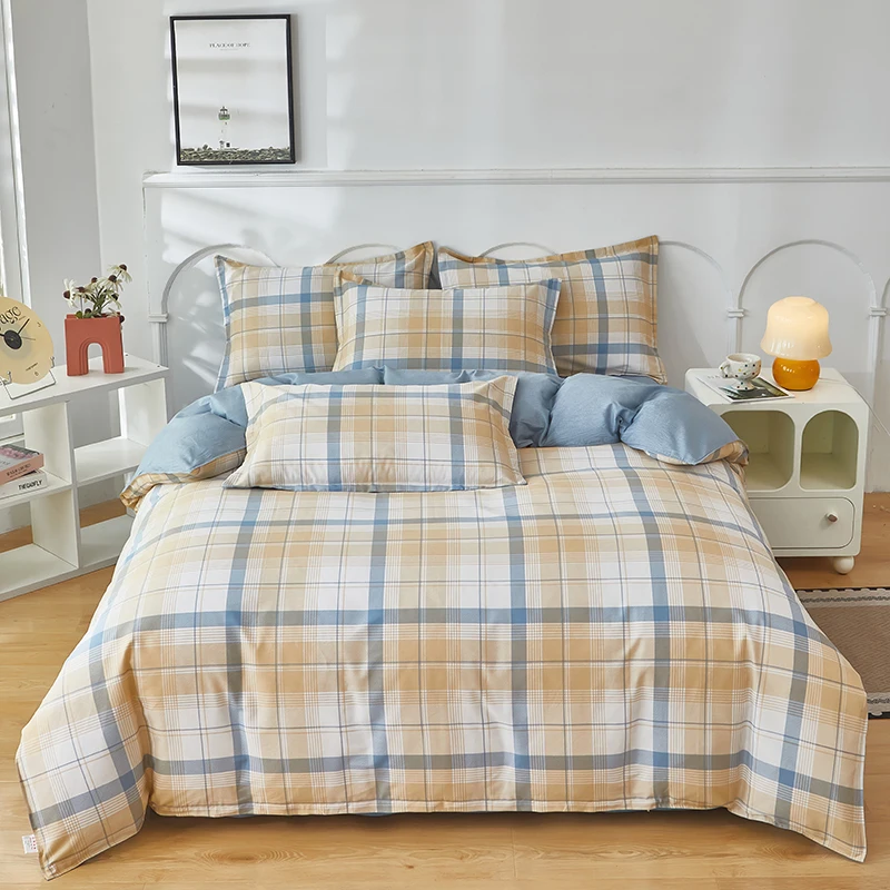 Nordic All Cotton plaid comforter cover for double bed 100% Pure Cotton Quilt cover 1pcs soft Simple Duvet cover King Queen Size