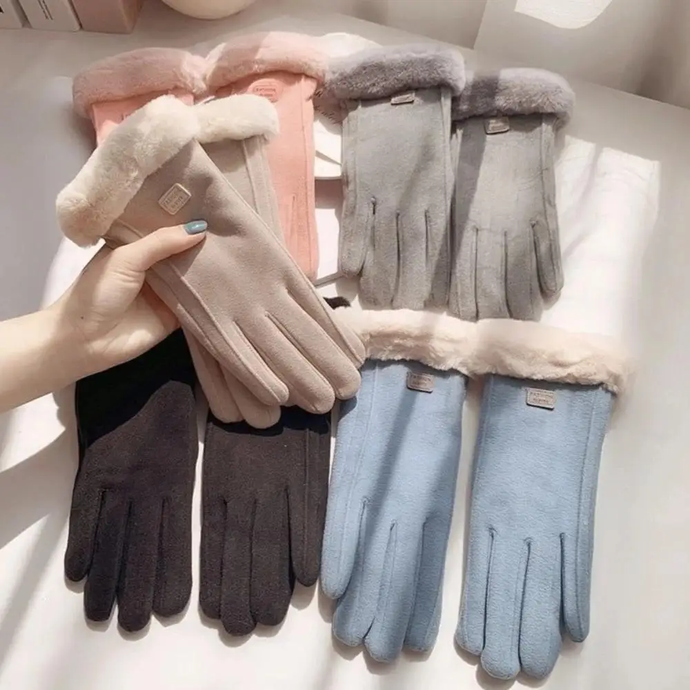 المرأة الشتاء الدافئة قفازات ملموس قفازات مبطن سميكة الرياح البرد الوقاية الطلاب لطيف ركوب قفازات السيارات الكهربائية