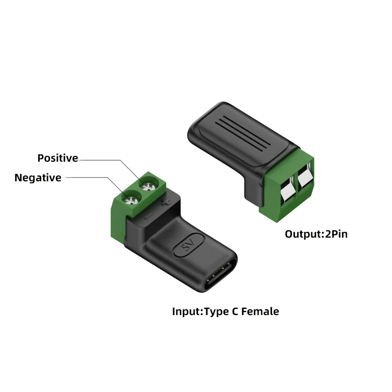 Typ C/Micro-Buchse auf 2-Pin-Klemmenblock, lötfreier Ladeanschluss, 5V USB-C-Schraubklemmen, lötfreier Stecker, OTG-Adapter