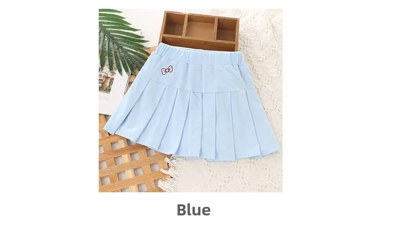 JK Rock-Shorts für Kinder, Minirock, Sommer, Mädchen, Bonbonfarben, besticktes Herz-Design, einfacher Faltenrock, Sicherheitshosen-Design – Detail 9