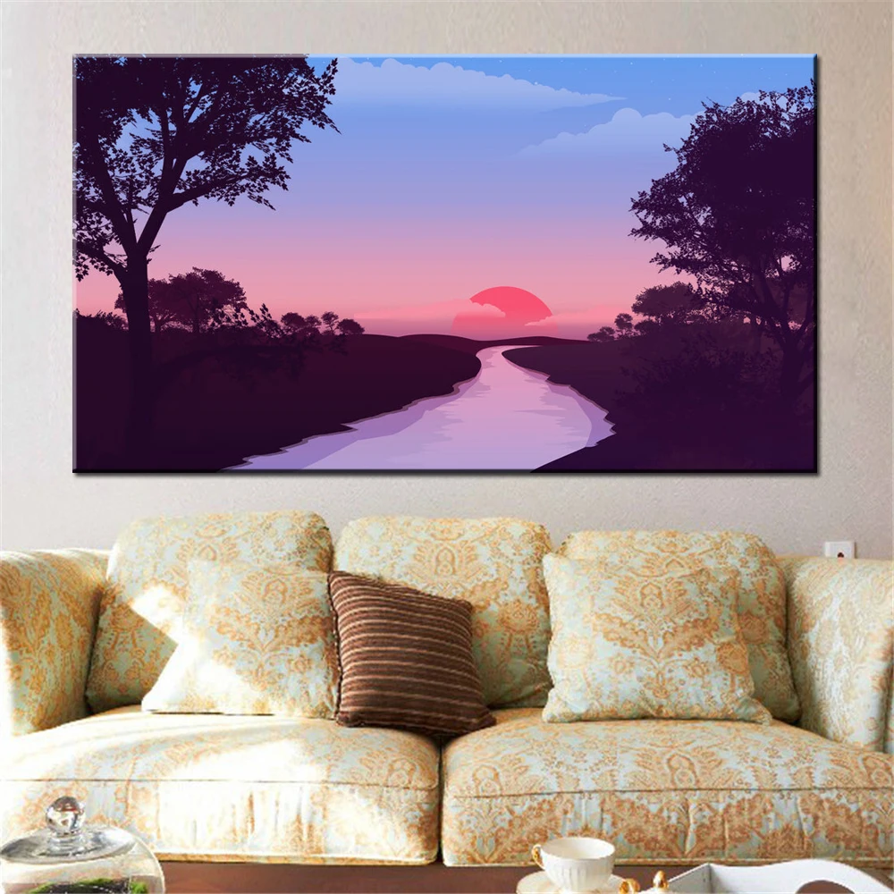 Canvas Wall Arts Scenery Poster Sunset River Wallpaper Home Decoration Picture Printing For Living Room Interior Artwork
