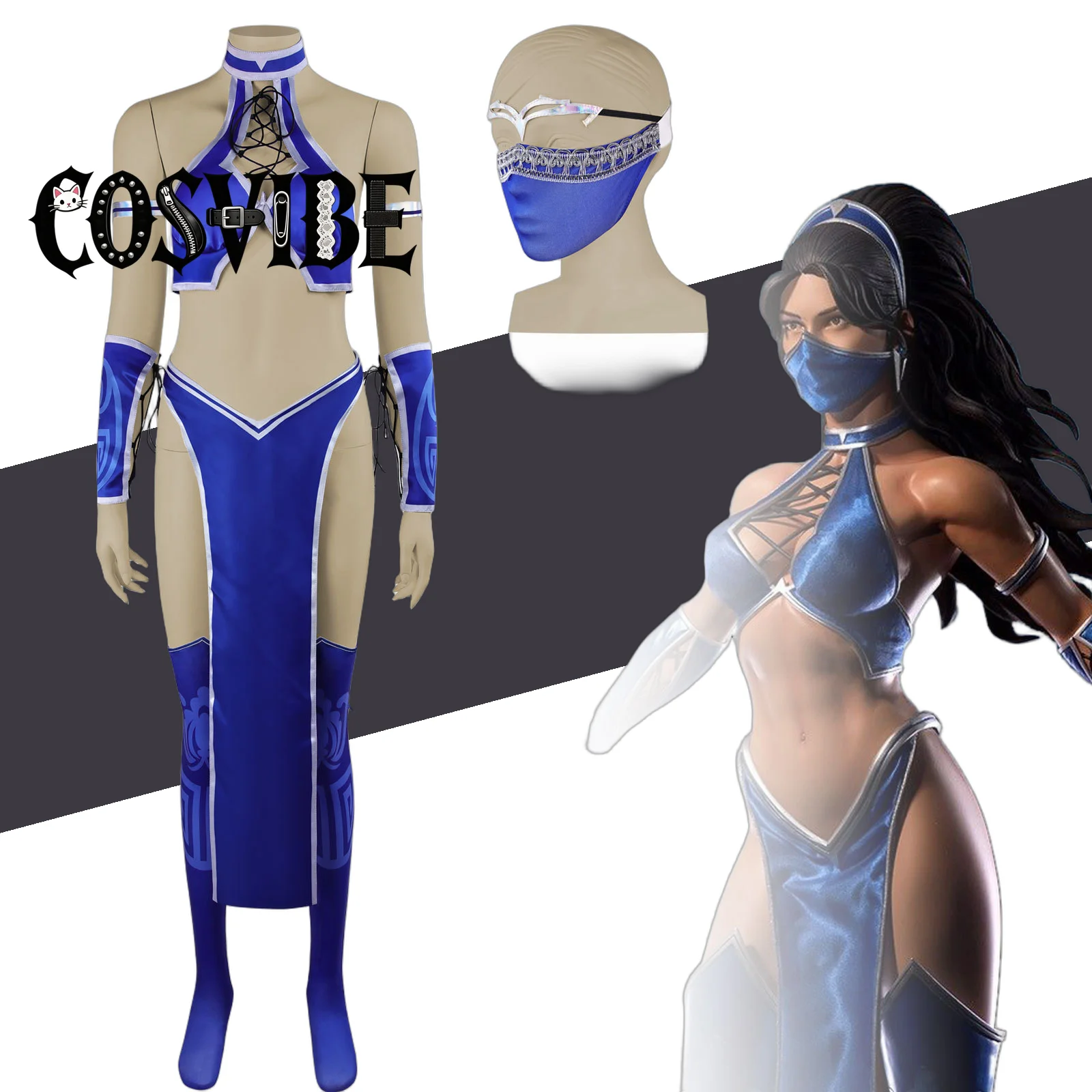 

Mortal Kombat Kitana Cosplay Costume - Sexy Jumpsuit Mask Adult Women Roleplay Outfits Halloween Carnival Suit