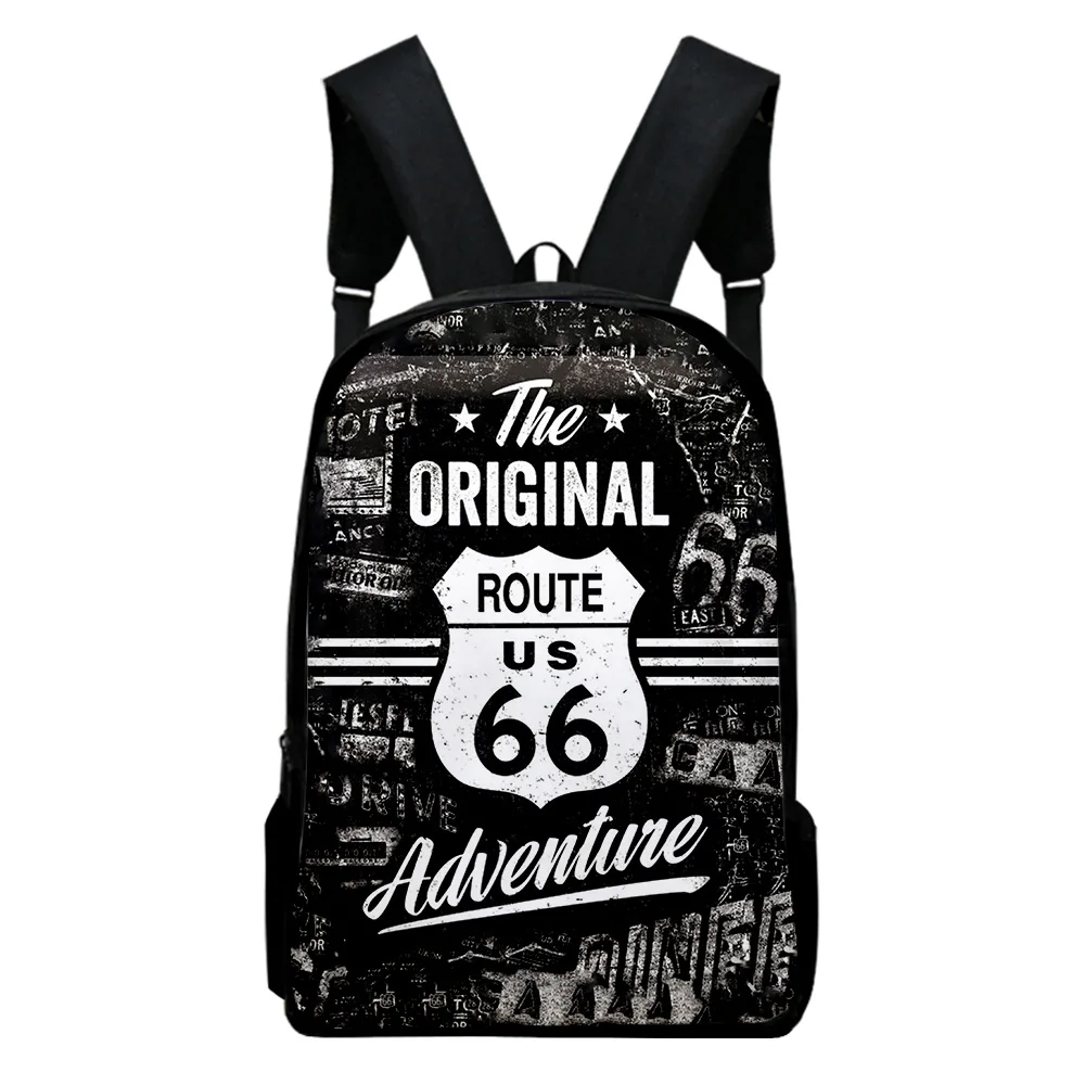 Sacs à dos Oxford imperméables pour ordinateur portable, sacs d'école pour élèves, impression 3D, sacs à dos pour ordinateur portable, mode classique, route 66, garçons et filles