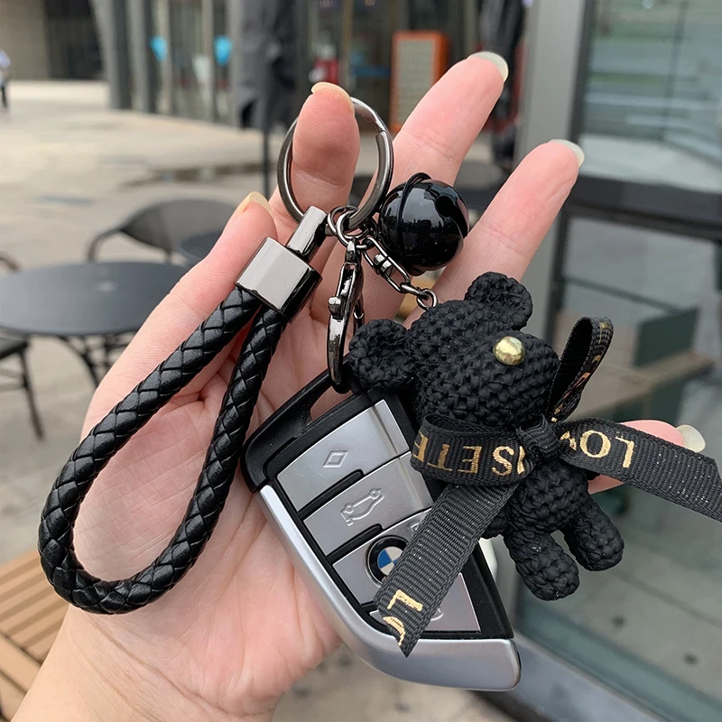 Wool bear key chain three-dimensional doll backpack pendant female cartoon bear car key chain pendant gift