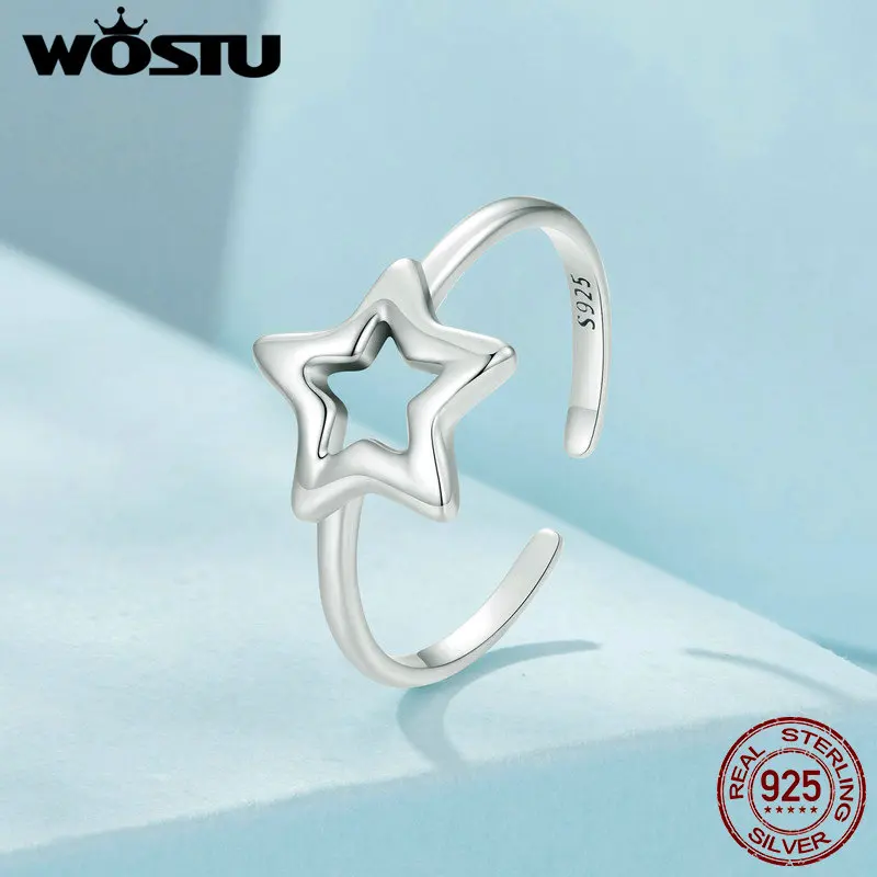 WOSTU Original 925 Sterling Silver Star Ring Simple Opening Ring Fine Jewelry For Women Girl Party Birthday Gift