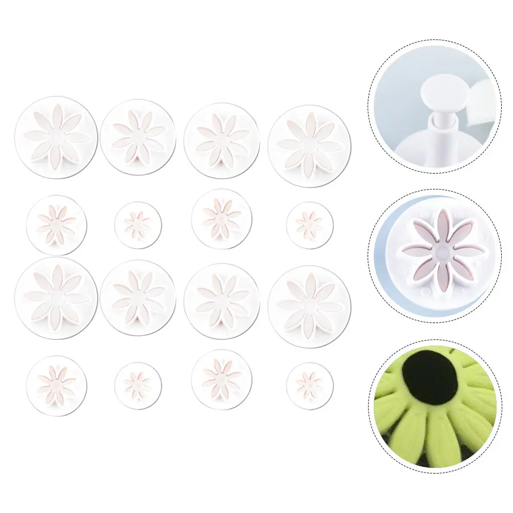 

16 Pcs Cookie Mold Biscuit Sandwich Daisy Flower Shape Plastic Baking Mold DIY Dessert Decoration Easy Use Pattern Modeling Cake