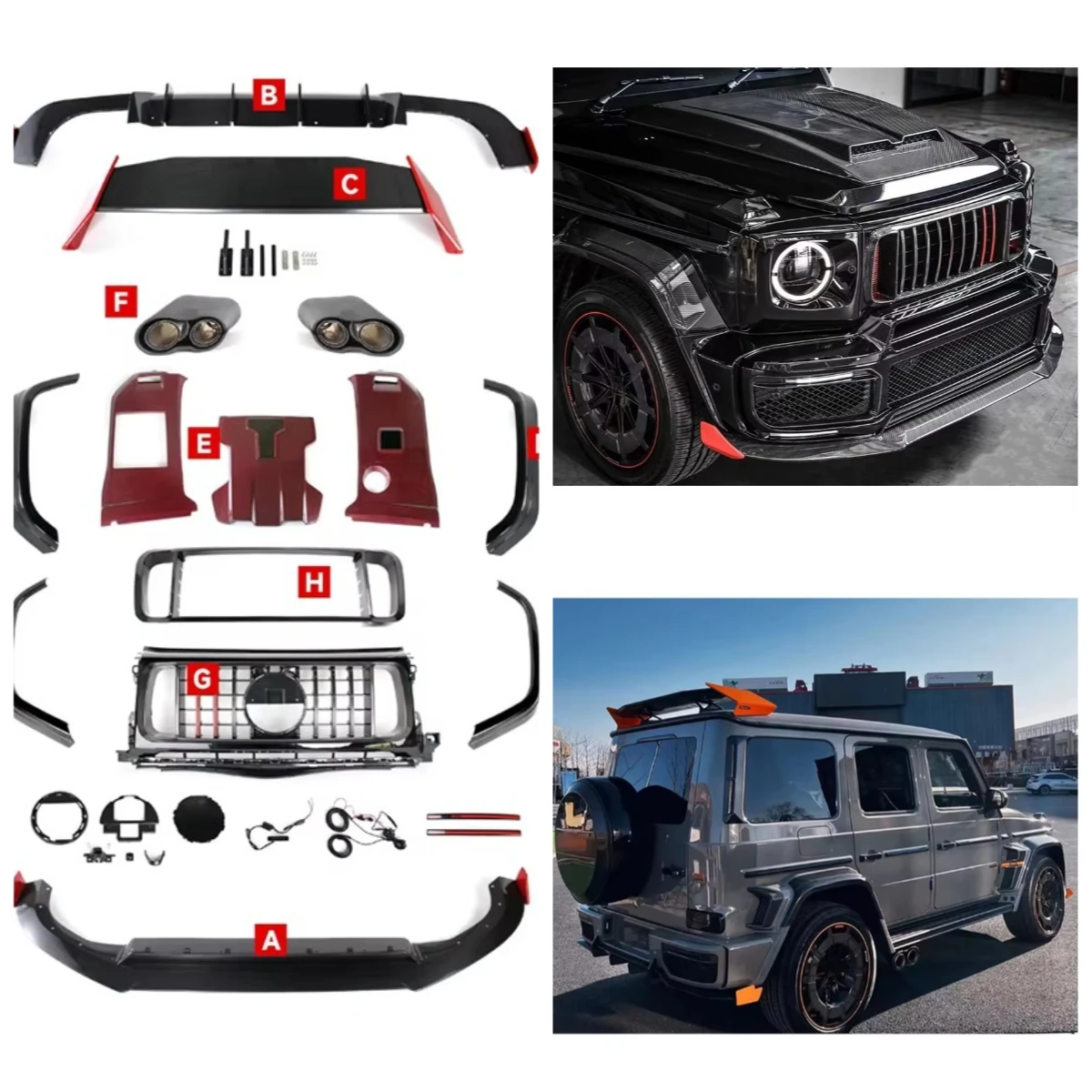 Rocket B900 Dry Carbon Fiber Body Kit for G Class G63 W464 G63 G500 2019-2024 Engine Cover Rear Wing Fender Flares