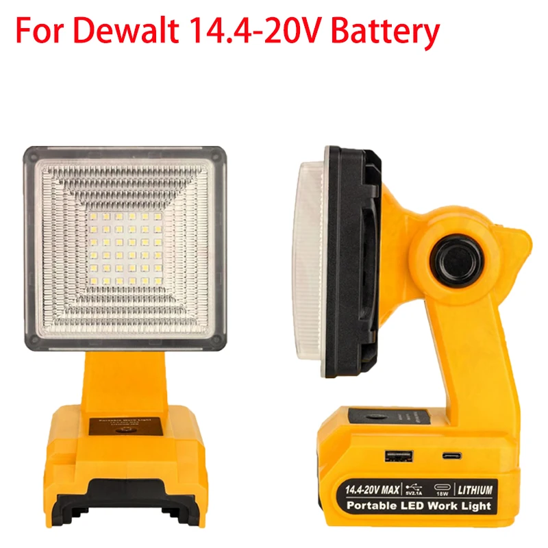 

15W 2000LM Portable Floodlight for Dewalt 20V 60V Batteries with USB Charging Port Cordless LED Work Light for Job Sites Camping