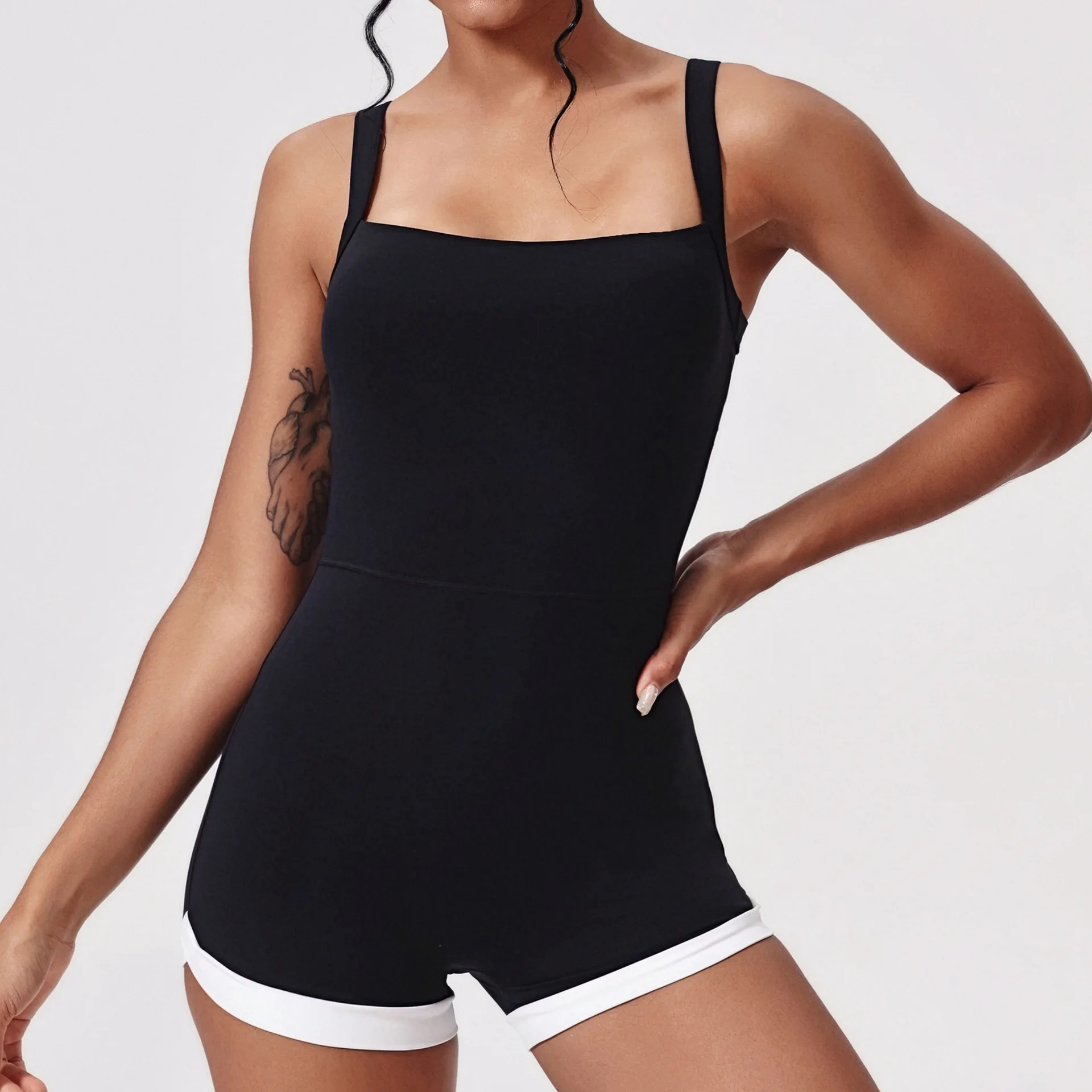 

Color-Blocking Backless Yoga Romper Shorts Women Gym Workout Yoga Set Sportswear One Piece Sports Sets Fitness Jumpsuits Outfits