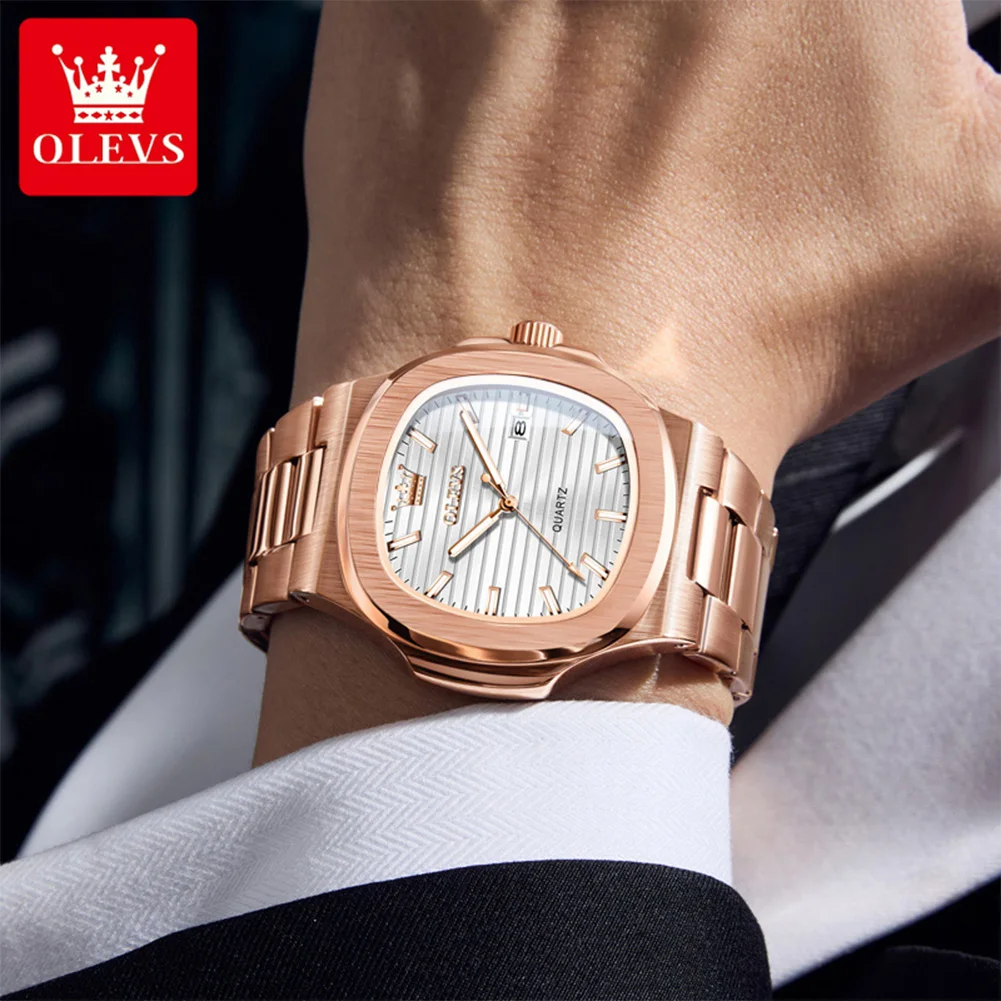 OLEVS 3696 Rose White Men's Watch Quartz Movement Original Man Hand Clock Waterproof Business Wristwatch