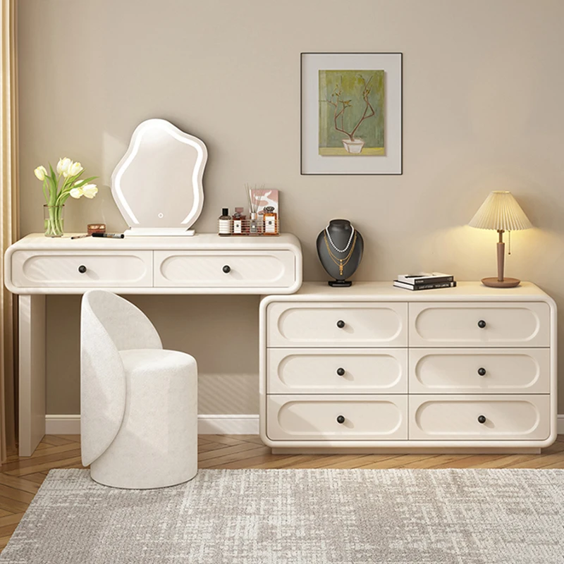 

Minimal Storage Dressing Table Drawers Bedroom Aesthetic Wooden White Dressers Mirror Women Tocador Maquillaje Dresser Furniture