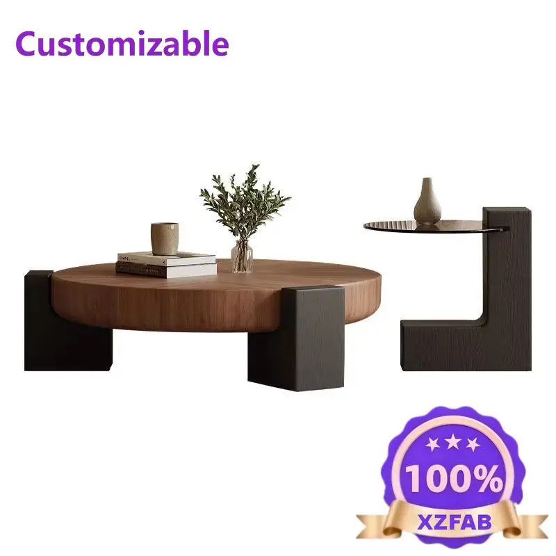 Factory Direct 2026 Italian minimalist round home light luxury designer high-end medieval walnut small apartment combination