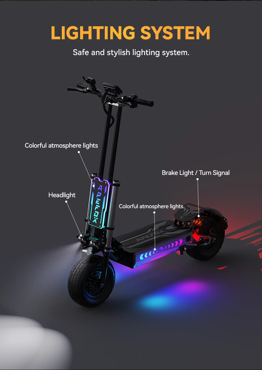 APEFOX T90 Erwachsenen-Elektroroller Doppelmotor Faltbarer E-Scooter 60V 31,2AH 13 Zoll Offroad-Reifen Geländetauglicher Elektroroller – Detail 5