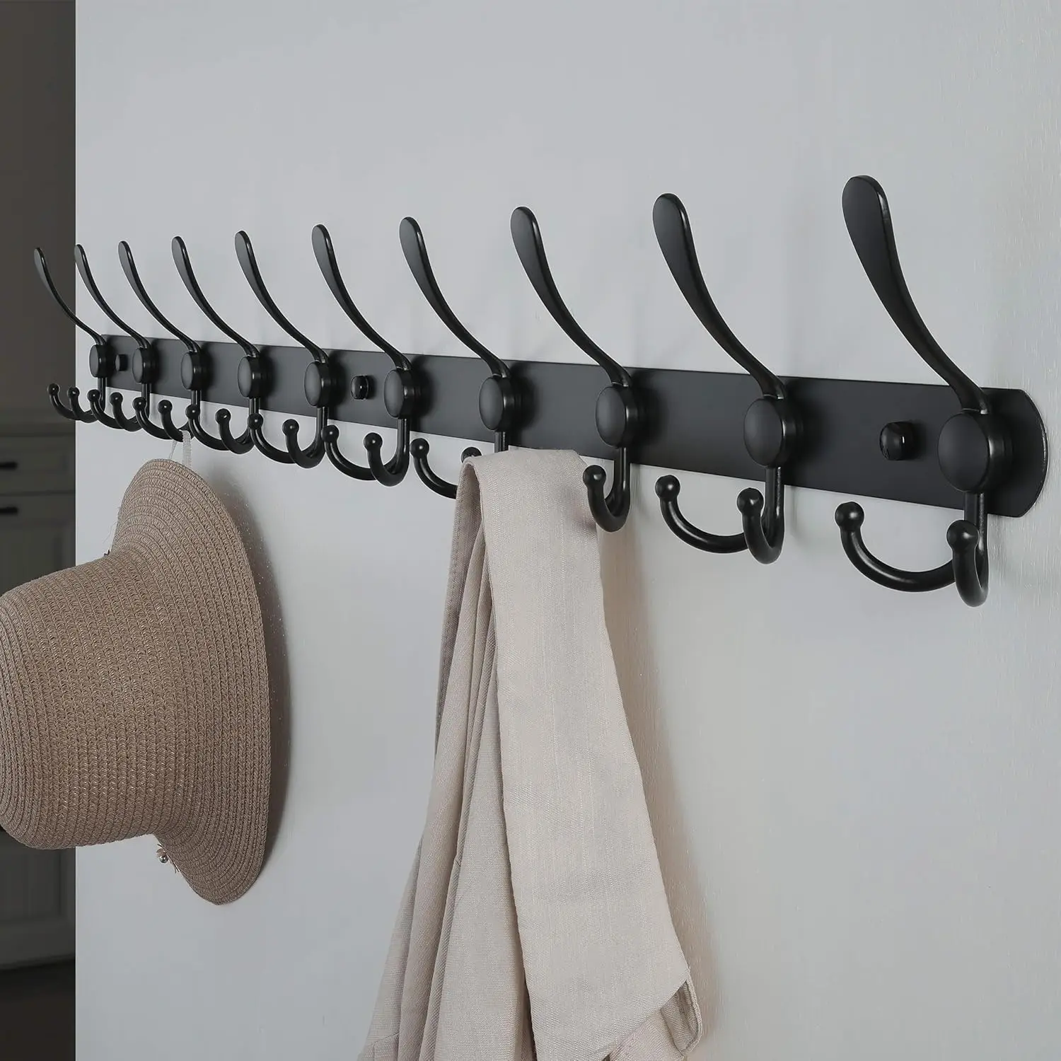 

Dseap Coat Rack Wall Mount - 38” Long 10-Tri-Hooks Heavy Duty Coat Hanger Rail Wall Hooks For Hanging Coats Hats Clothing