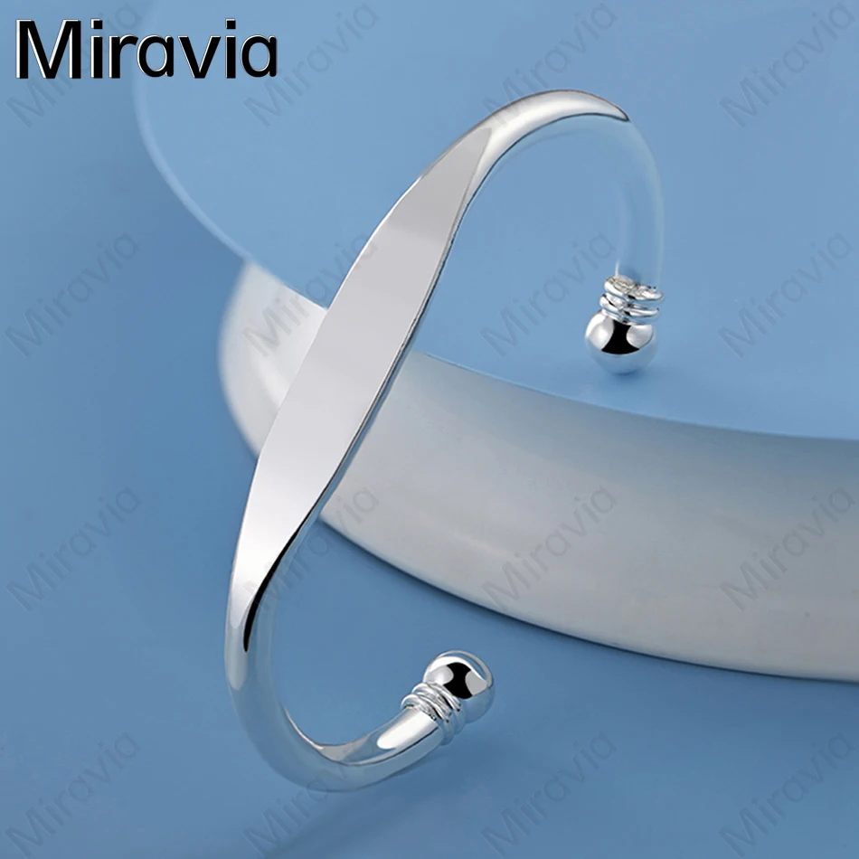 

Miravia 925 Sterling Silver 5mm Flat Opening Adjustable Bracelet Noble And Versatile Women'S Birthday Gift Jewelry