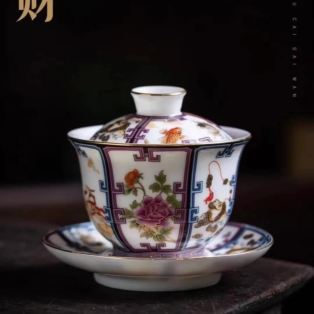 

Chinese White Drawn Gold Teapot New Porcelain Hexagonal Teapot with Filter CHINA Enamel Colored Teapot Kung Fu Tea Set