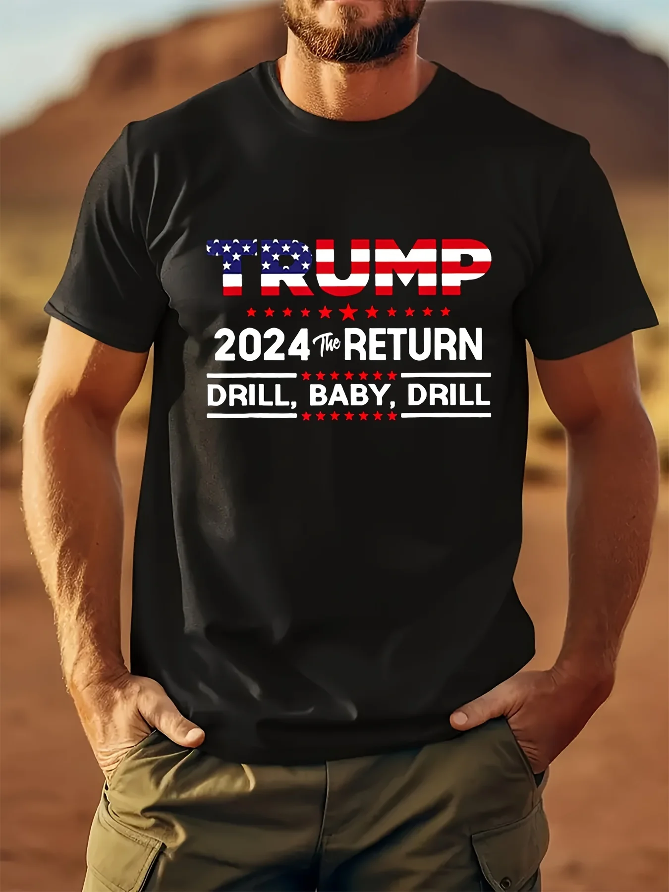 

Men's Patriotic 3D Printed T-Shirt - Trump & American Flag Design, Casual Short Sleeve Crew Neck Tee for Summer Outdoor Wear