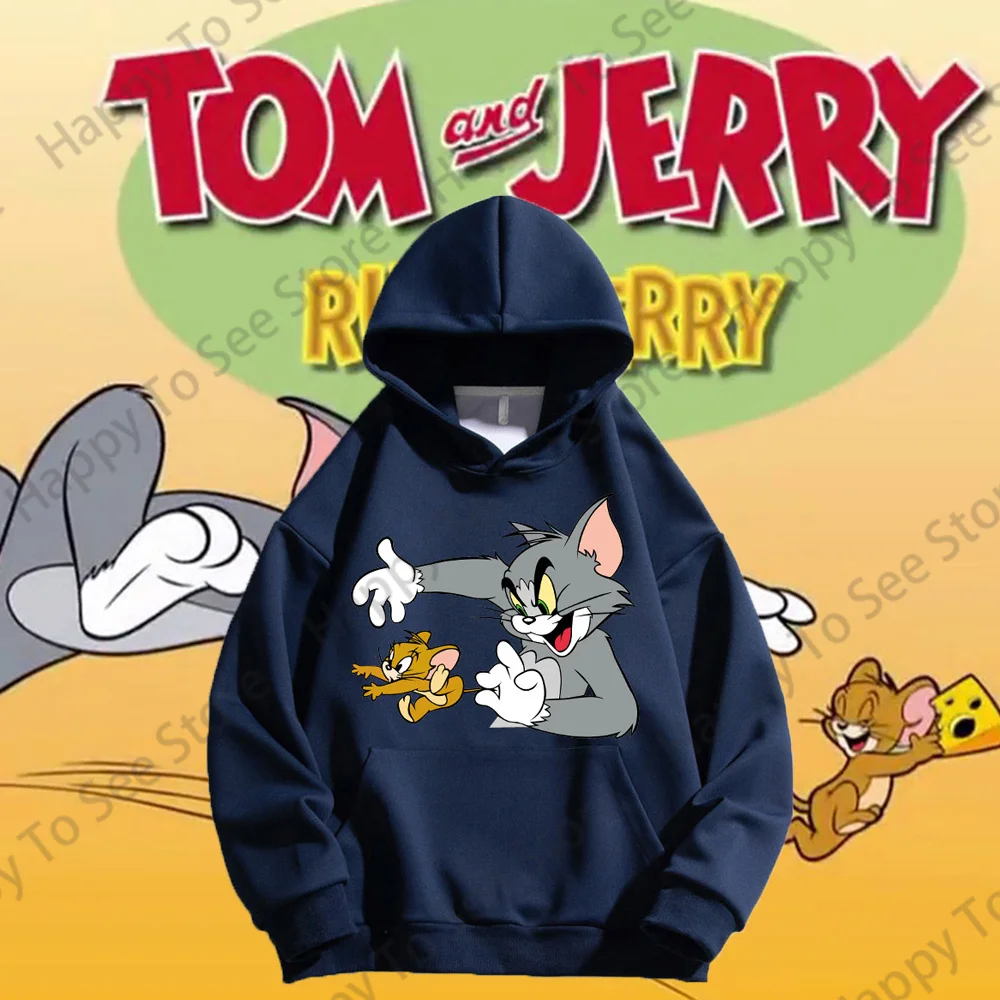 Tom And Jerry Women\'s Clothing Cotton Hoodies Spring Autumn Cute Loose Lazy Style Cartoon Fun Style Pullover Unisex Hooded Tops