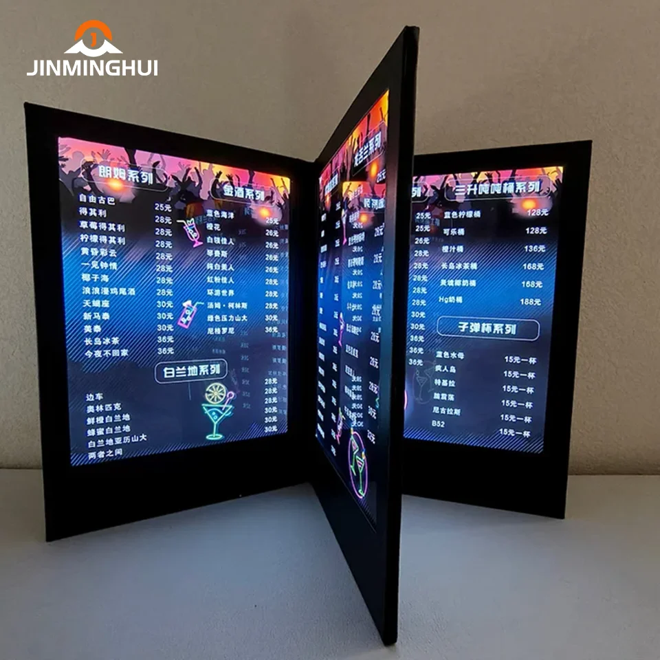 Custom Size Logo Rechargeable Plastic Metal Multi-Sided LED Advertising Menu Restaurant KTV Bar Entertainment Venue Portable