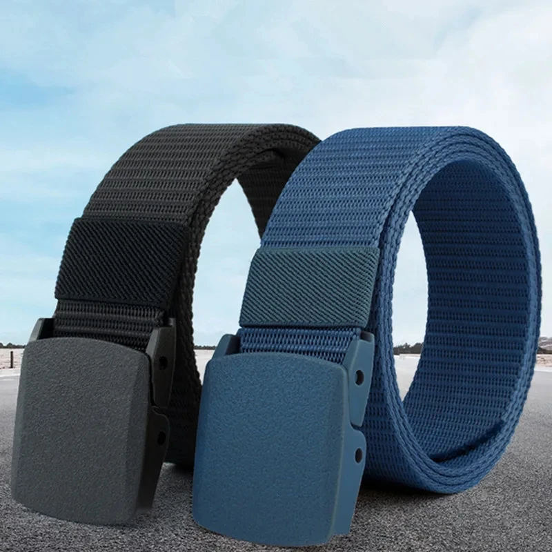 Men Belts Fashion Unisex Jeans Belts Adjustable Belt Men Outdoor Travel Tactical Waist Belt with Plastic Buckle for Pants 120cm