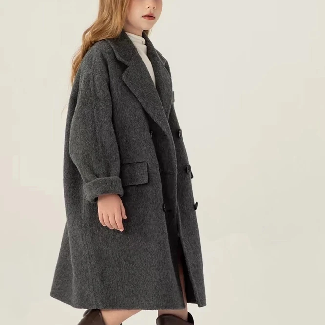 Korean Children Clothing Boys and Girls Double-sided Woolen Coat Long Korean Woolen Coat Imitation Double-sided Cotton Coat