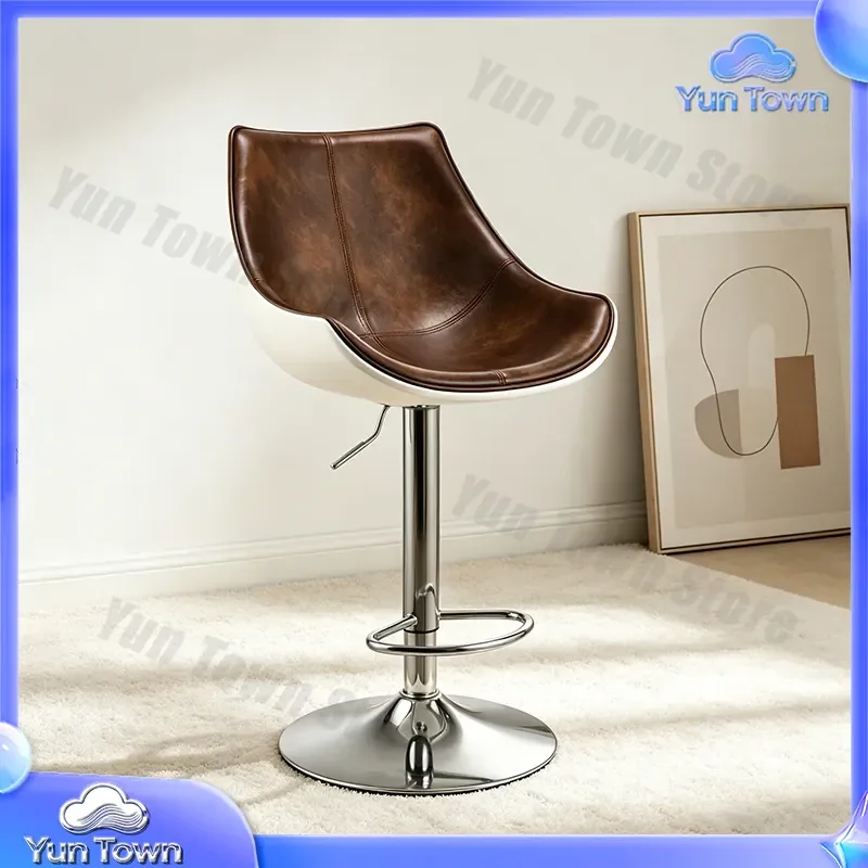 Bar Chair for Home Bar Dining Room High Stool with Backrest Adjustable Height Lift Swivel Seat Light Luxury Modern Island