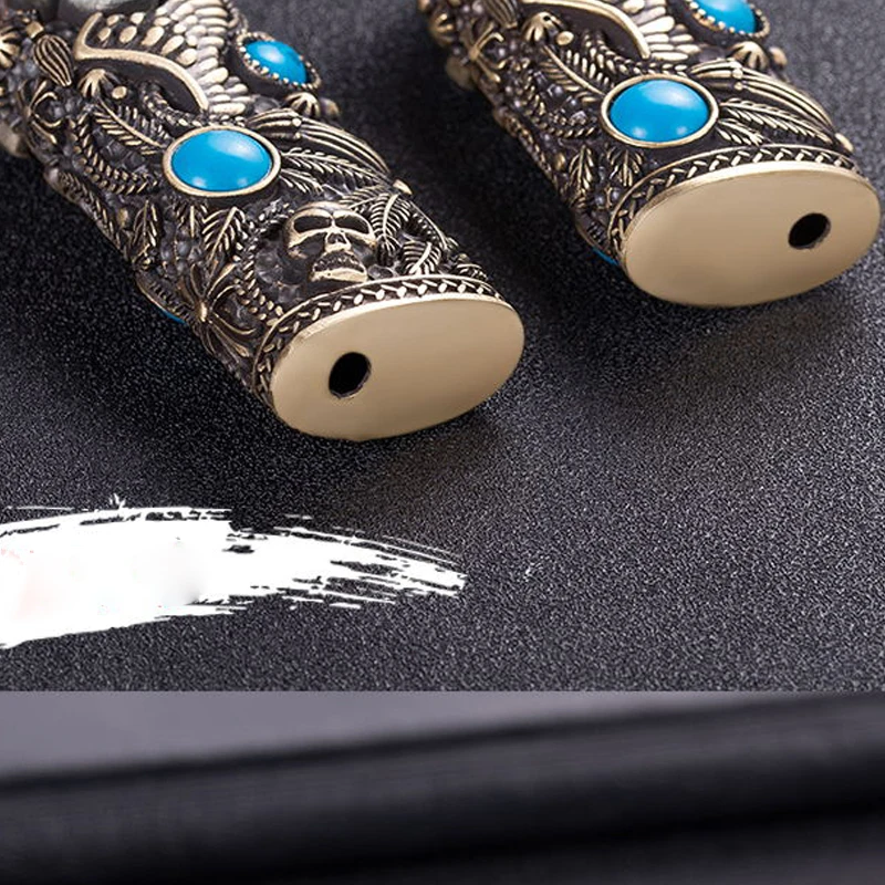 Metal Brass Snakeskin Skull Agate DecorationExplosion-Proof Gas Lighter Cover Box For BICJ25 J5 J3