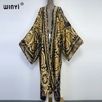 WINYI-Kimono largo con estampado bohemio para mujer, vestido envolvente para Bikini, ropa de playa, traje de baño, caftán 2022