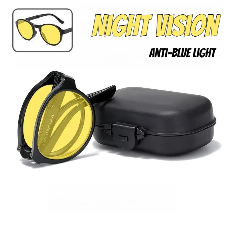 

Portable Foldable Night Vision Anti-blue Light Glasses Men and Women New Retro Round Frame Computer Game Protective Glasses