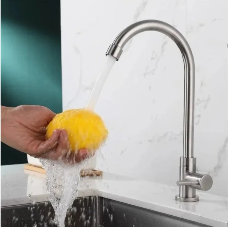 304 stainless steel kitchen faucet, wall mounted single cooling faucet, rotatable sink faucet