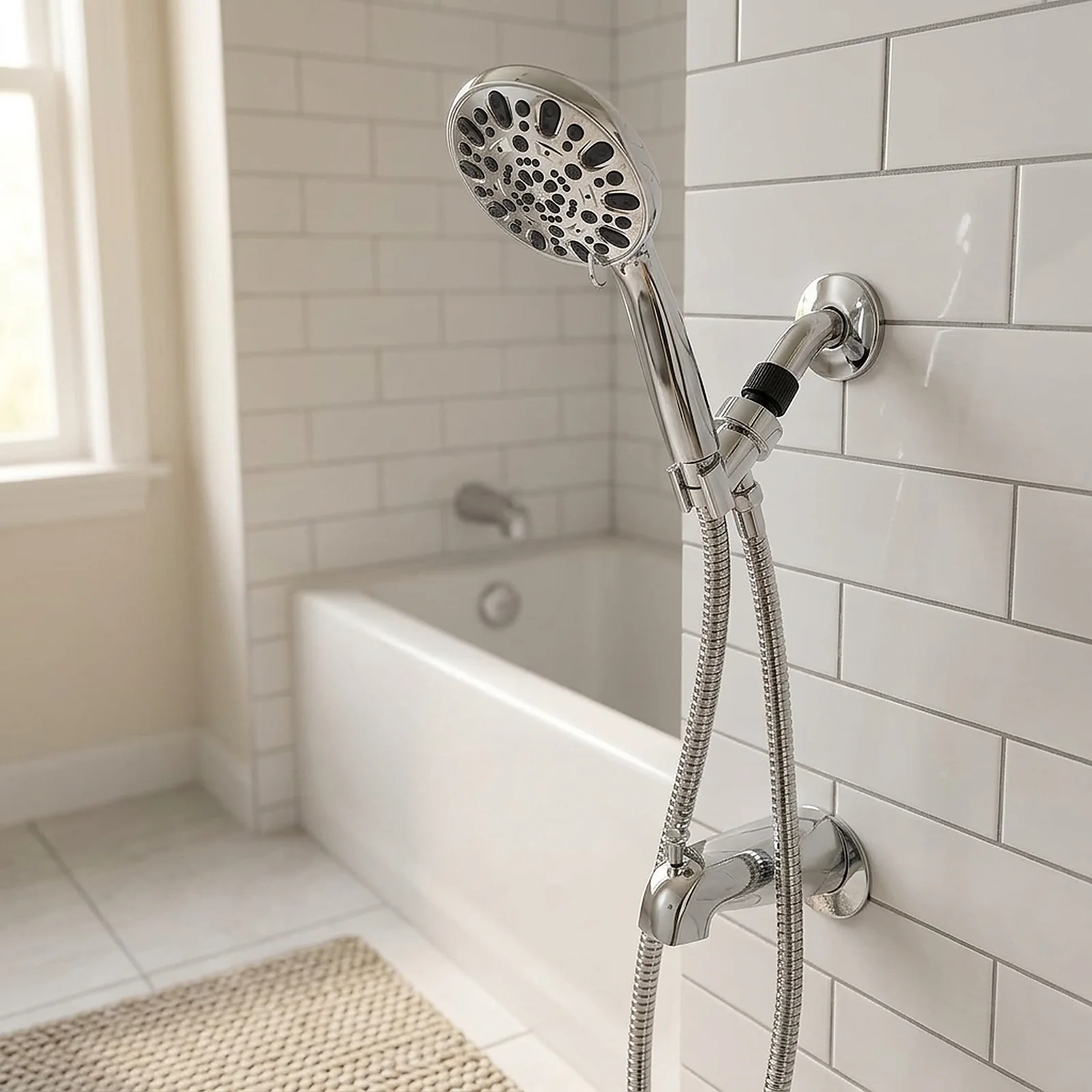 Zoyiancy Chrome Handheld Shower Head, 7 Settings Showerhead Kit with 59 Inch Stainless Steel Hose and G1/2 Bracket for High Pressure Showering