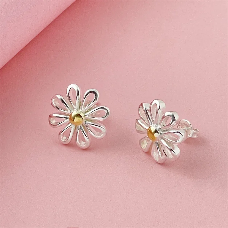 

925 Sterling Silver Earrings Flower Chrysanthemum Ladies Simple Fashion Earrings Birthday Party Anniversary Jewelry Gift