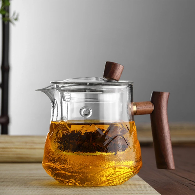 450ml Wooden Glass Tea Pot Tea Water Separation with Filter Tea Set Household Tea Maker High Temperature Boiling Teapot