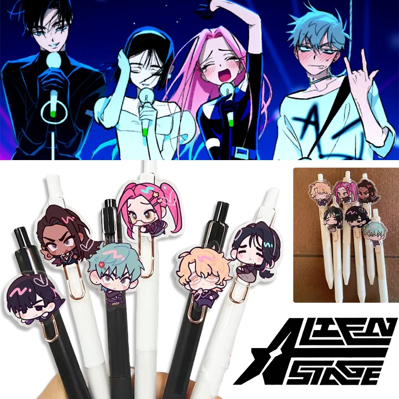 

6pcs ALIEN STAGE Gel Pen Ivan Till Anime Mizi Black 0.5mm Press Pen Student Stationery Cute Writing Exam Drawing School Supplies