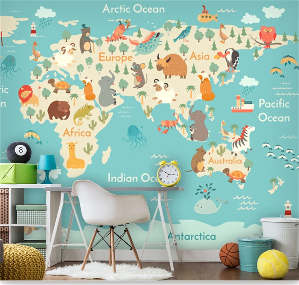 Custom Cartoon Pink Animal World 3D Wall Stickers Home Decor Mural Wallpaper for Children's Room Bedroom Living Room