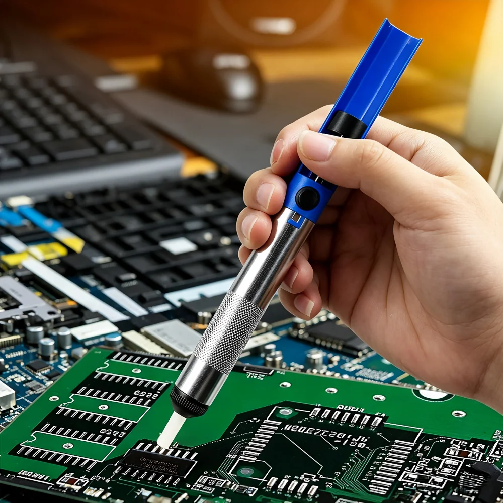 Portable Hand‑operated Desoldering Pump, Aluminium Alloy Vacuum Solder Remover Sucker Pen Circuit‑Board Welding Accessories Tool